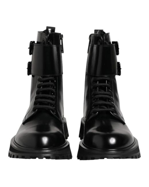 Dolce & Gabbana Zwarte Leren Veterschoenen Voor Middenkuit in het Black voor heren