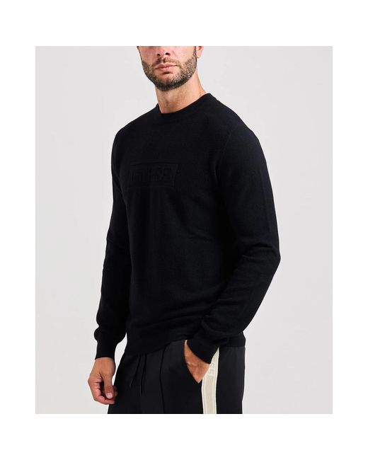 Guess Schwarzer Rundhalsausschnitt Baumwollpullover in Black für Herren