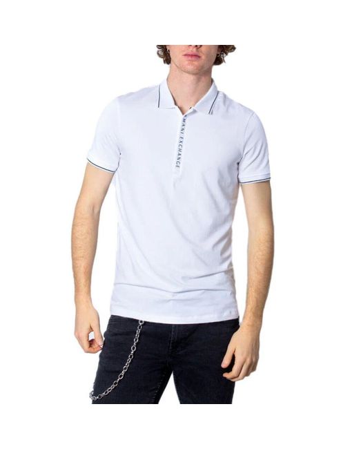 ARMANI EXCHANGE White Short Sleeve Buttoned Printed Polo for men