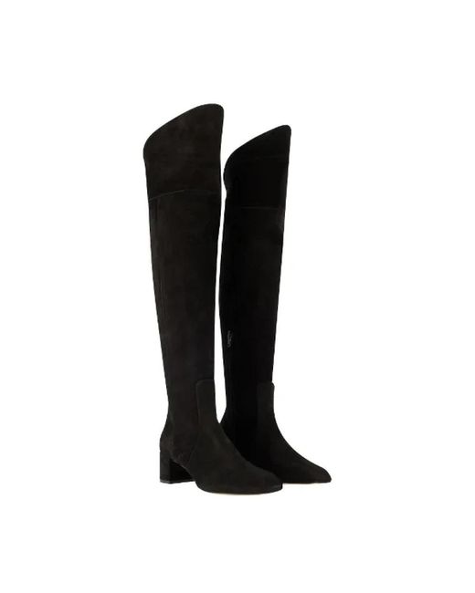 Aeyde Black Letizia 45mm Thin Block Square In Leathertoe Over The Knee Boot