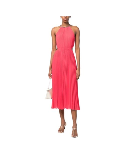 Michael Kors Kleedjes ,Rood ,Polyester Pleated Georgette Cutout Dress in het Red