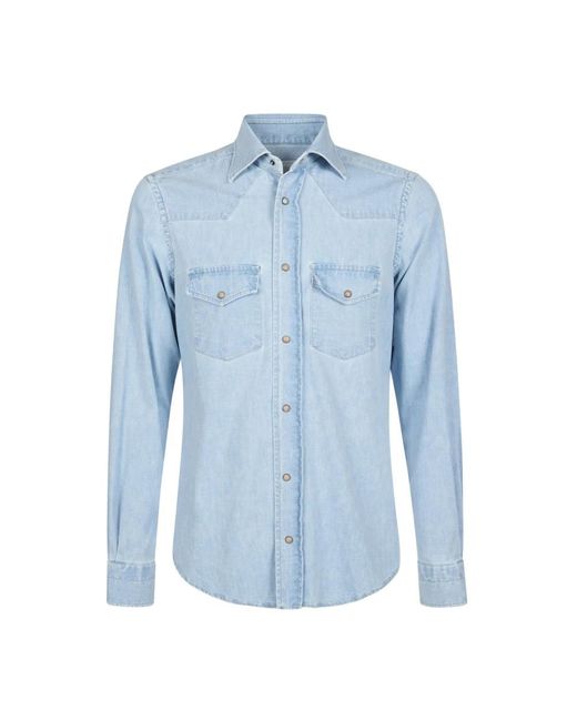 Eleventy Blue Denim Shirts for men