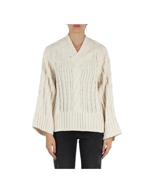 Jersey De Trenzas Con Cuello En V Mujer Talla de Replay de color Blanco Lyst
