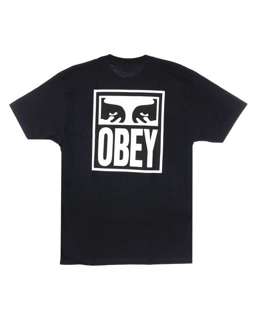 Obey Tops ,Zwart ,Katoen Zwarte Iconische Crew Neck T-Shirt Voor Mannen in het Black voor heren