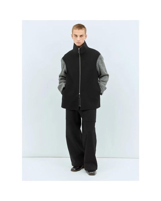 Jil Sander Hoodies & Sweatvesten ,Zwart ,Wol Wollen Jas Met Gebreide Mouwen in het Black voor heren
