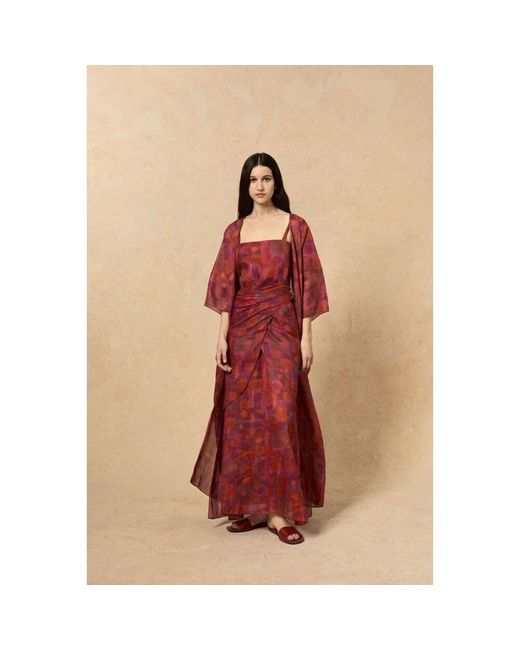 Cortana Red Indira print lange ramie jacke