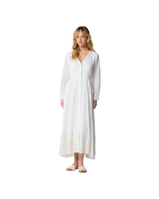 Kocca White Vanilla kleid mit v-ausschnitt und spitzenverzierung