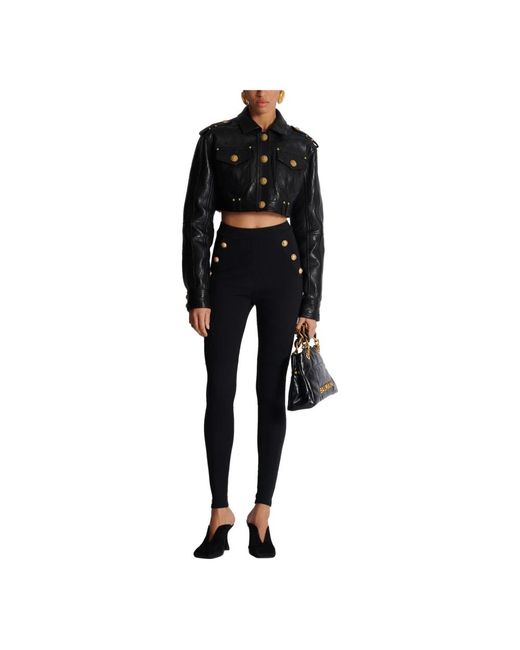 Balmain Black Cotton Blend Buttoned Leggings