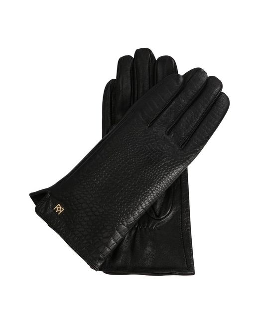 Kazar Accessoires ,Zwart ,Leer Zwarte Handschoenen Versierd Met Een Krokusinzet in het Black