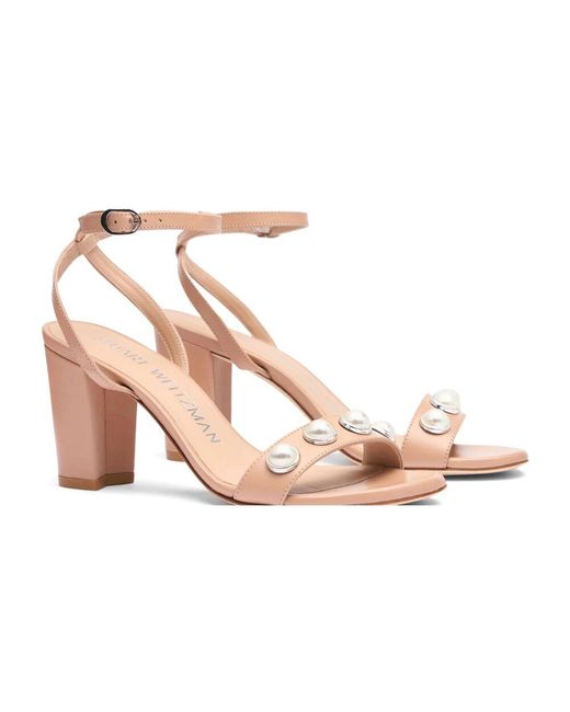 Stuart Weitzman Pink Perlenverzierte blockabsatz-sandale,sandalette mit perlenverzierung und blockabsatz