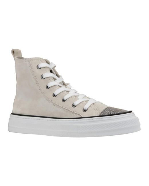 Brunello Cucinelli Gray Wildleder-sneaker mit strass