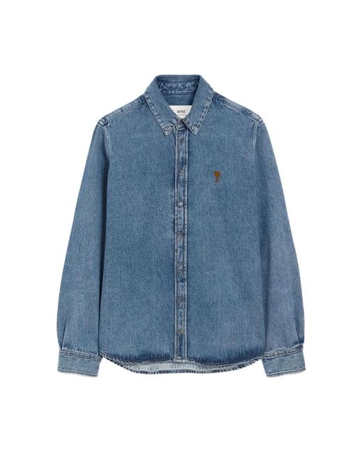 AMI Overhemden ,Blauw ,Denim Ami De Coeur Button-Down Denim Overhemd in het Blue