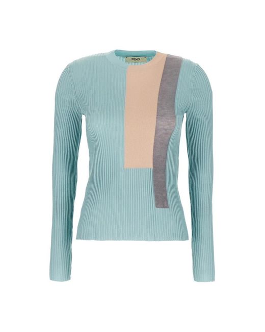 Fendi Blue Round-Neck Knitwear