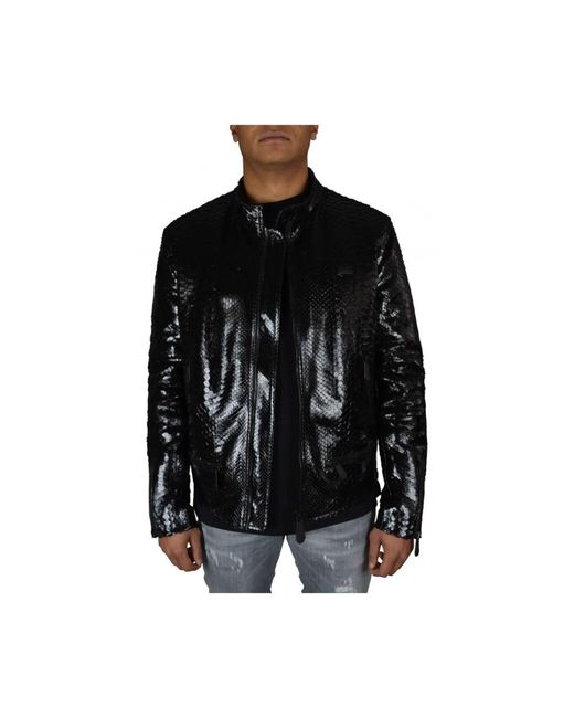 Philipp Plein Jassen ,Zwart ,Leer Luxe Leren Motorjas in het Black voor heren