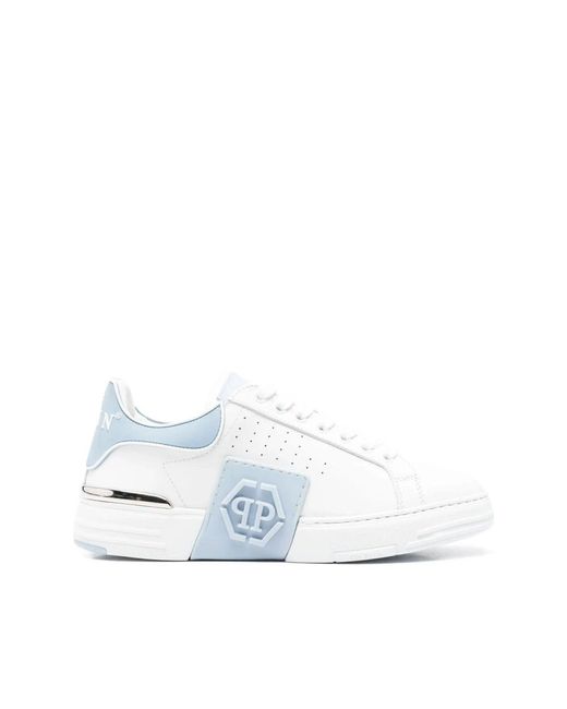 Philipp Plein White Low-Top Sneakers Aus Schwarzem Leder
