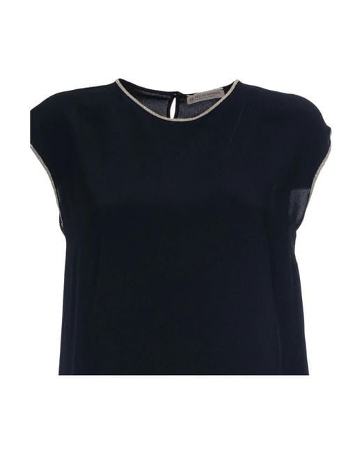 Le Tricot Perugia Blue Seidenmischung ärmelloses asymmetrisches t-shirt