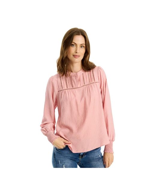 iN FRONT Overhemden ,Roze ,Vrouwelijke Roze Blouse Met Smock Manchetten in het Pink