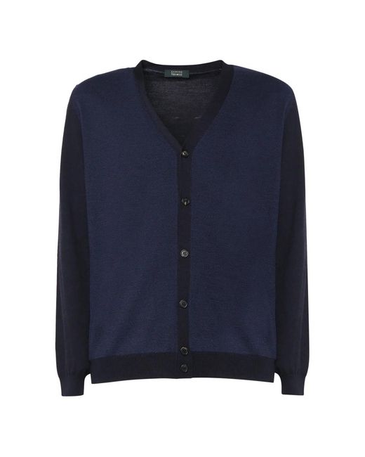 Zanone Truien & Vesten ,Blauw ,Wol Blauwe Wol V-Hals Trui in het Blue voor heren
