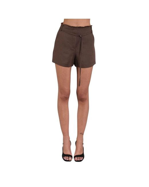 Patrizia Pepe Brown Flowy Linen Viscose Shorts