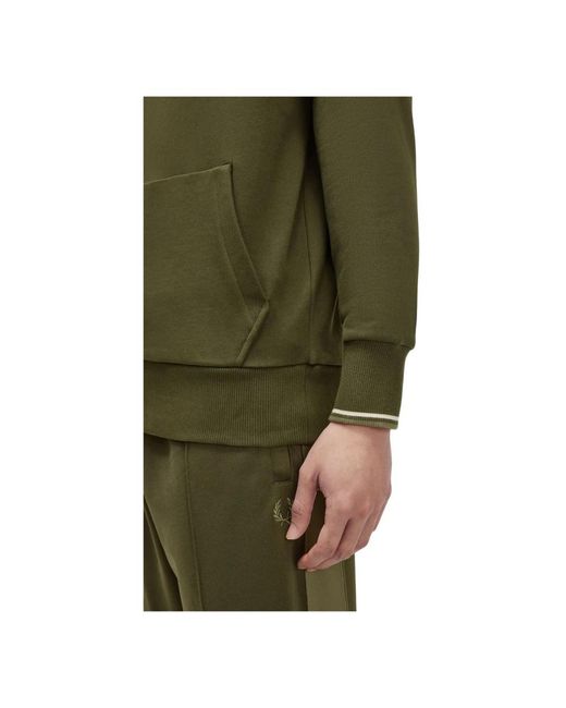 Fred Perry Hoodies & Sweatvesten ,Groen ,Katoen Katoen/Polyester Hoodie Met Dubbele Manchetstreep in het Green voor heren