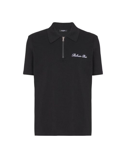 Balmain Tops ,Zwart ,Katoen Polo Shirt Met Korte Mouwen En Kenmerkend Borduursel in het Black voor heren