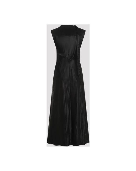 Jil Sander Kleedjes ,Zwart ,Satijn Zwarte Cupro Lange Jurk in het Black