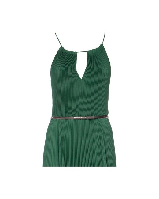 Max Mara Green Georgette Sable Langes Kleid Mit Plisseedetails