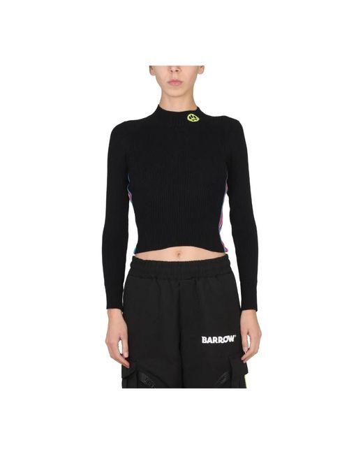 Barrow Tops ,Veelkleurig ,Cropped Ribgebreide Top Met Opstaande Kraag En Zijstreep Detail in het Black