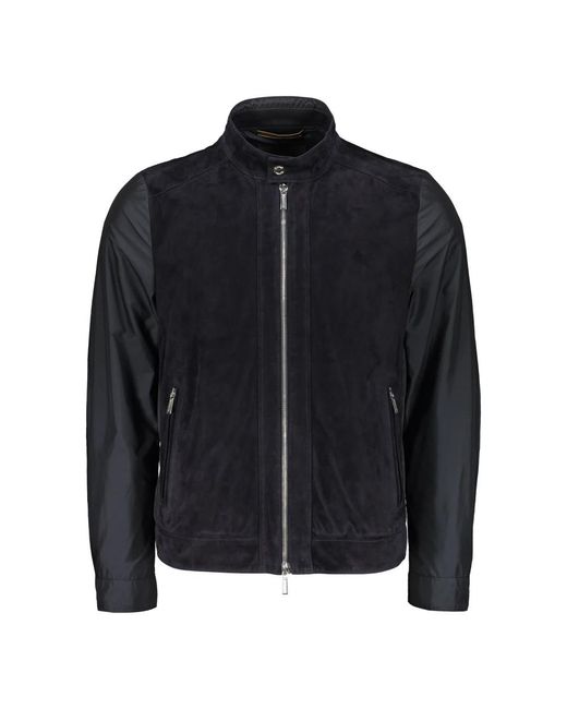 Moorer Jassen ,Blauw ,Leer Leren Paneel Volledige Rits Jas in het Black voor heren