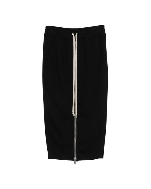 Rick Owens Black Wool Zip-Up Mini Skirt With Adjustable Drawstring