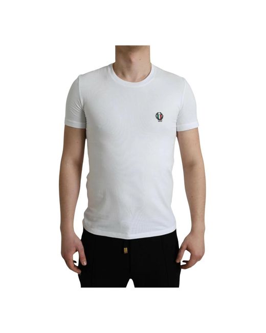 T-Shirt Jersey Cotone Bielastico di Dolce & Gabbana in White da Uomo