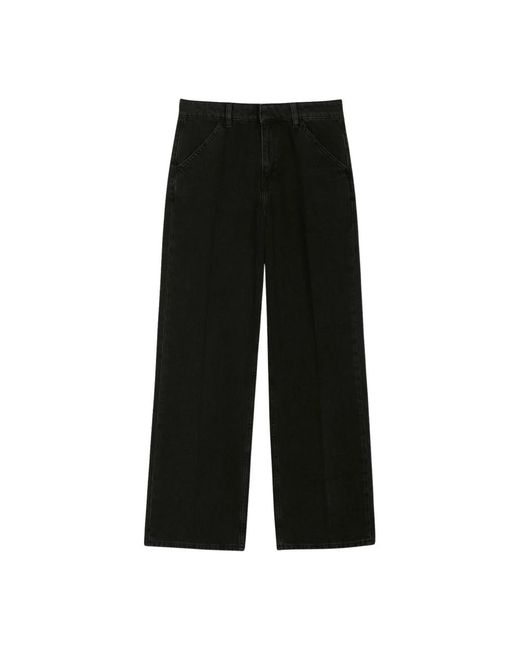 Ba&sh Broeken ,Zwart ,Denim Zwarte Stone Washed Loose Fit Denim Broek in het Black