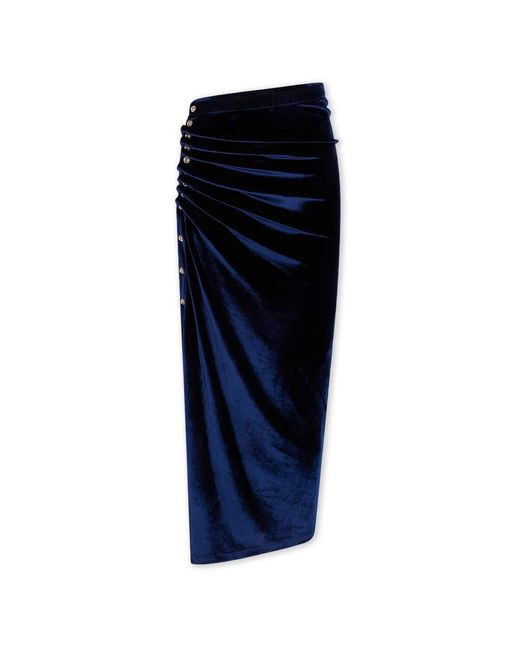 Rabanne Rokken ,Blauw ,Fluwelen Gedrapeerde Midi Rok Met Juwelenknopen in het Blue