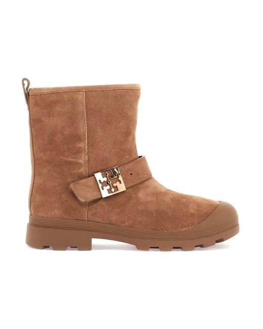 Tory Burch Brown Wildleder stiefeletten mit double t-schnalle