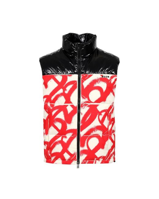 MSGM Jassen ,Veelkleurig ,Gewatteerd Vest Met Spray Paint Patroon in het Red