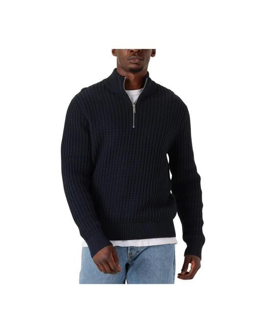 SELECTED Truien & Vesten ,Blauw ,Slhtom Ls Knit Structure Half Zip in het Blue voor heren
