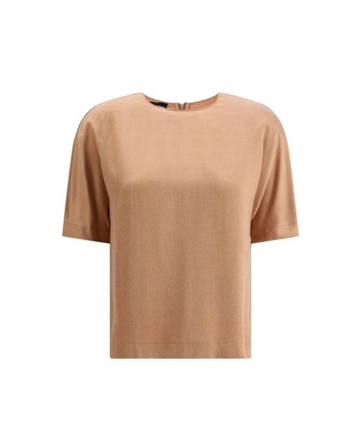 Giorgio Armani Brown Satin Top Elegant Crew Neck