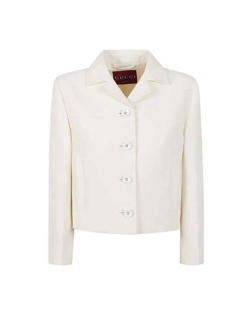 Gucci Natural Weiße Wollseidenjacke Klassischer Stil