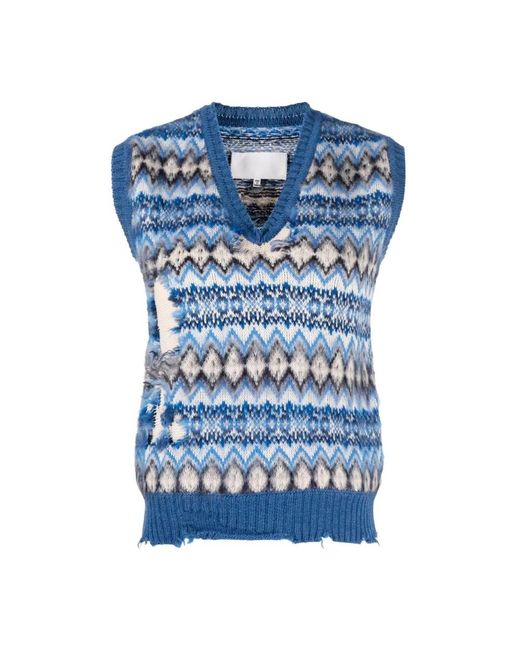 Maison Margiela Blue V-Neck Knitwear