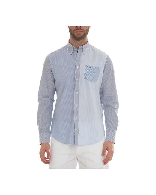 Harmont & Blaine Patchwork button-down casual shirt in Blue für Herren