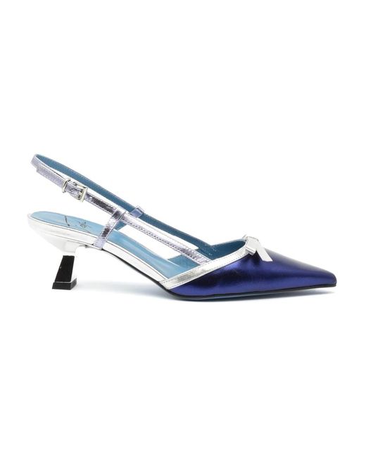 Zapatos slingback de cuero azul y plata Roberto Festa de color Blue