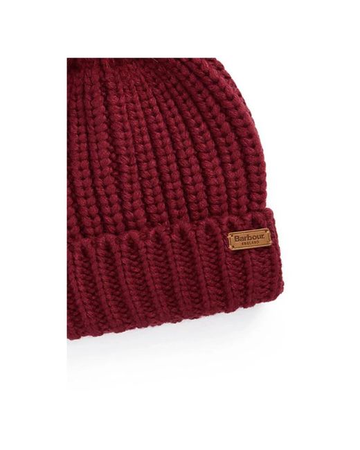 Barbour Red Chunky Strickmütze Mit Patch