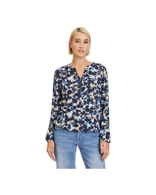 BETTY&CO Blue Bluse mit grafischem druck und knöpfen