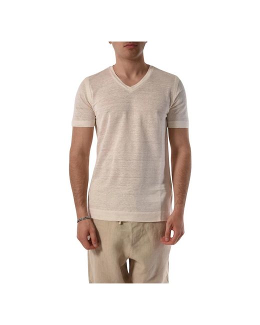 120% Lino V-ausschnitt casual leinen t-shirt in Natural für Herren