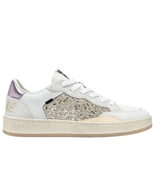 Crime London White Pflaumenleder-Sneakers Mit Glitzerdetails