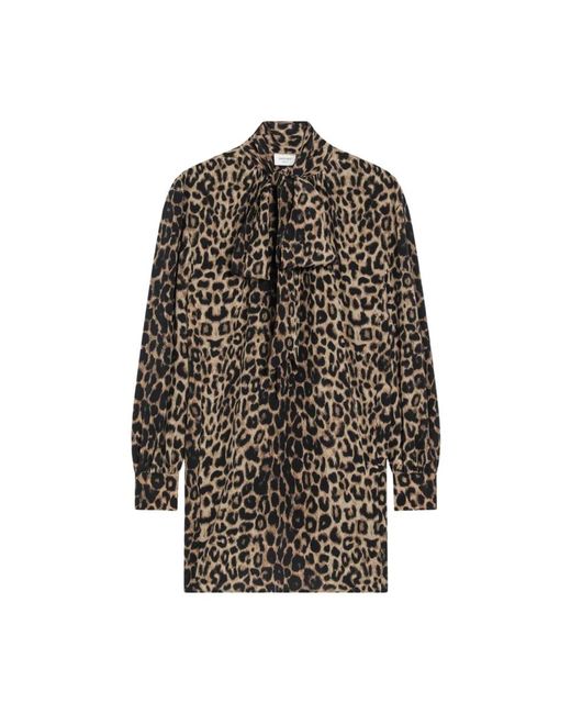 Saint Laurent Brown Leopardprint Silk Mini Dress