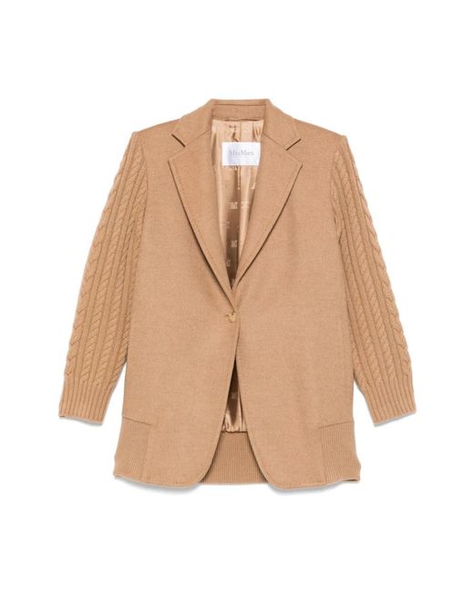 Max Mara Jassen ,Bruin ,Wol Double-Breasted Jacket in het Natural