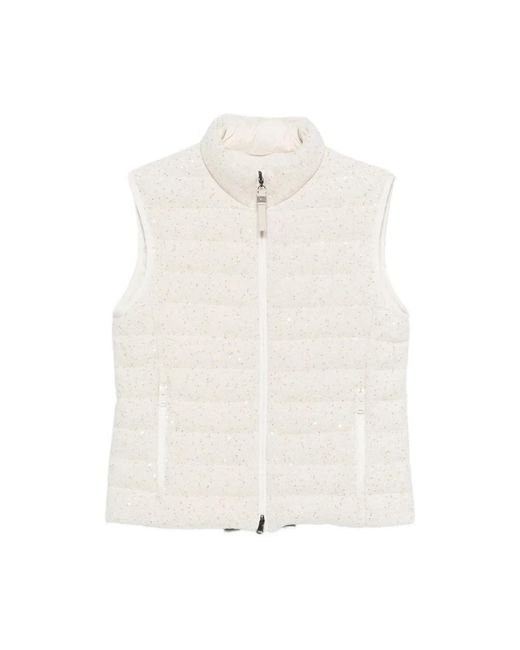 Brunello Cucinelli Jassen ,Pailletten Pailletten Versierd Gilet Met Hoge Hals in het White