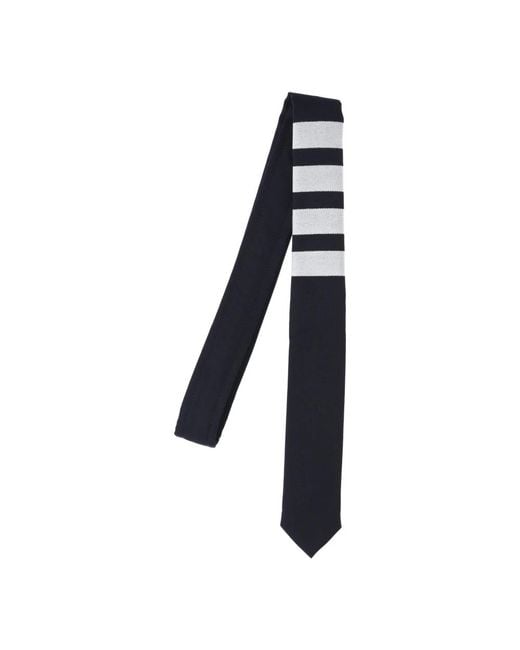 Cravatta blu in lana con strisce iconiche di Thom Browne in Black da Uomo