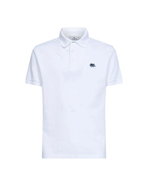 Etro Tops ,Wit ,Katoen Piqué Polo Shirt Van Katoen Met Pegaso-Borduursel in het White voor heren